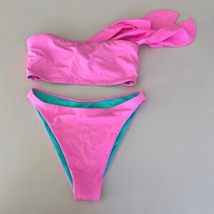 JOLYN - bandeau bikini - high waisted bikini bottoms - small - hot pink
